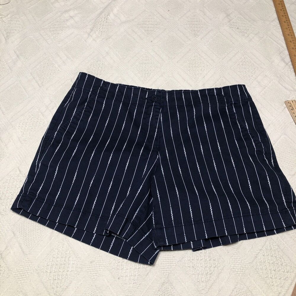 Nautica Womens Size 10 Navy Blue  White Striped NauticalShorts